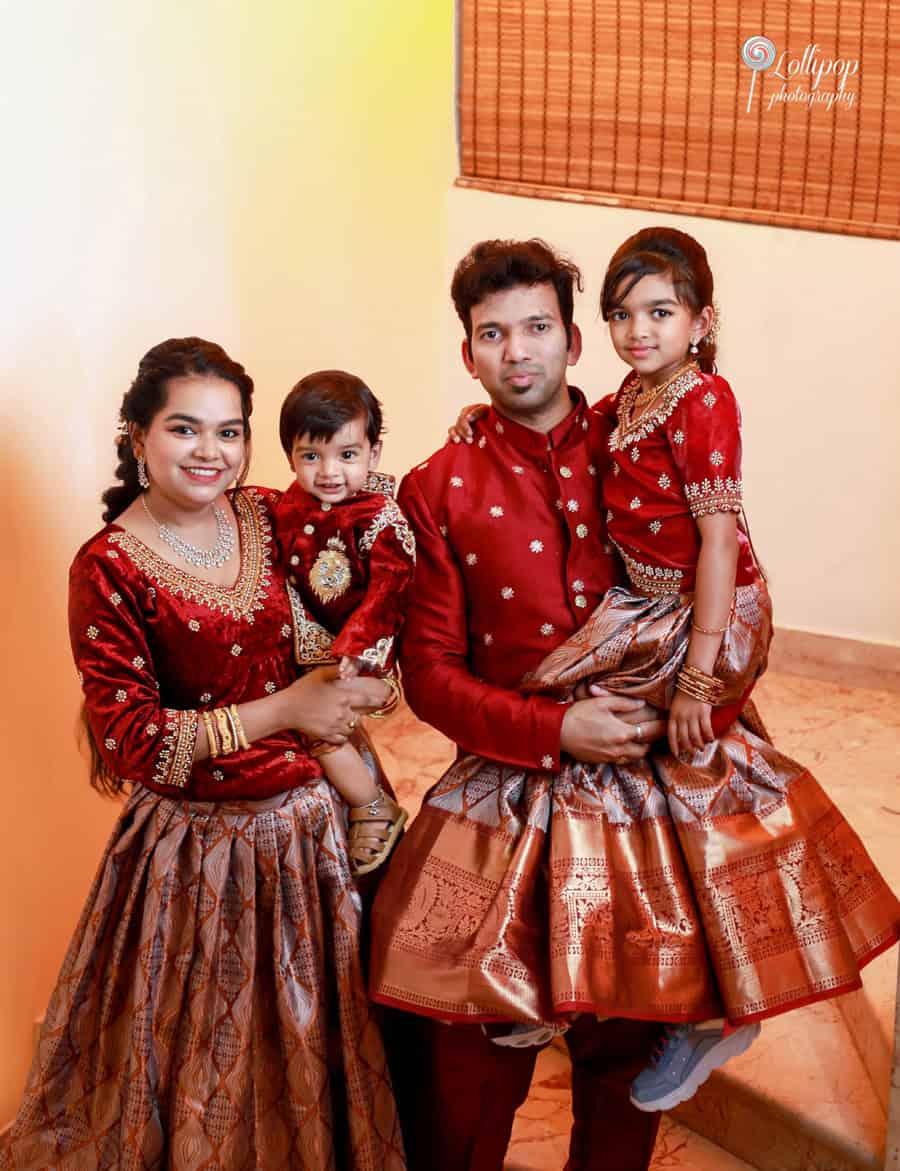 Nathaniel's family in traditional attire, celebrating his birthday with a photoshoot in Chennai