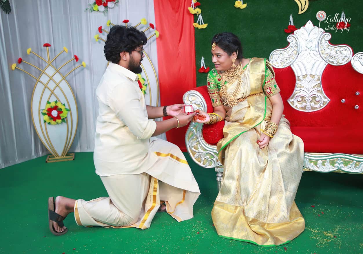 Anitha’s husband shares a sweet proposal moment during the baby shower, adding a touch of romance to the celebration in Coimbatore.